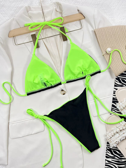 Sexy Leopard Micro Bikini 2025 Women Swimsuit Female Swimwear Thong Bikinis Set Brazilian Halter Beach Wear Lace Up Bathing Suit