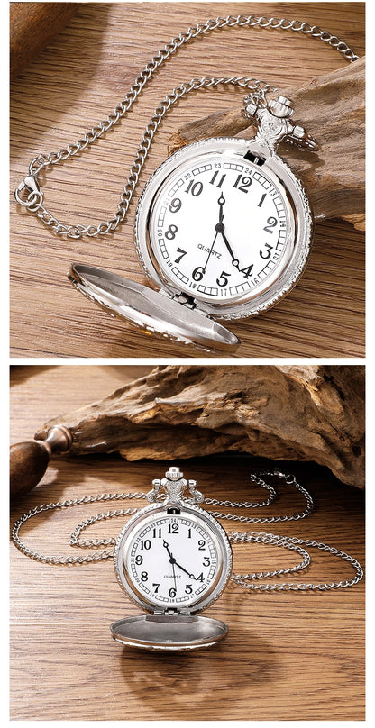 Antique Steam Train Design Pocket Watch with Chain Necklace Vintage Quartz Pendant Watches Clock Chain Mens Women