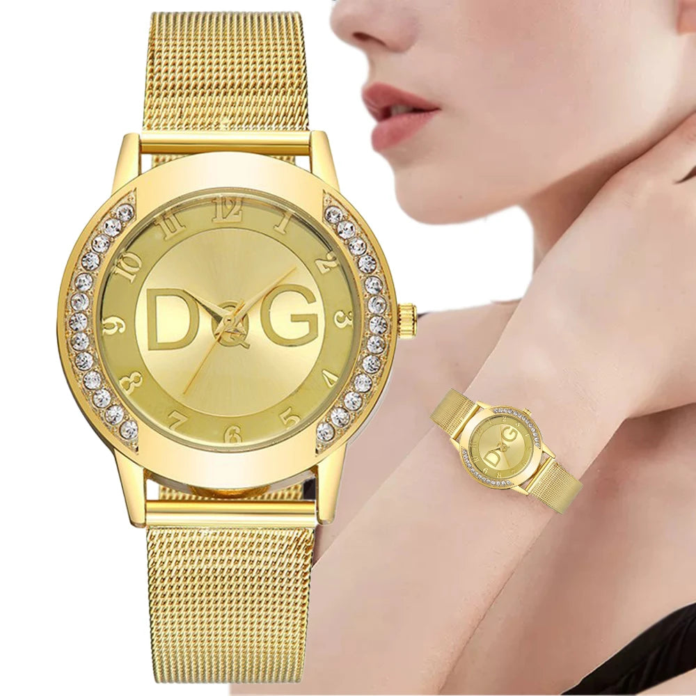 Fashion  Starry Sky Diamond encrusted Women's Watch Casual Stainless Steel Gold Mesh Strap Women's Dress Watches