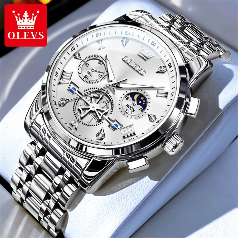 OLEVS 2856 Original Watches Man Multifunctional Chronograph Quartz Watch Waterproof Luminous Moon Phase Watches For Man Reloj