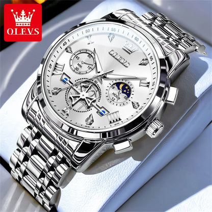 OLEVS 2856 Original Watches Man Multifunctional Chronograph Quartz Watch Waterproof Luminous Moon Phase Watches For Man Reloj
