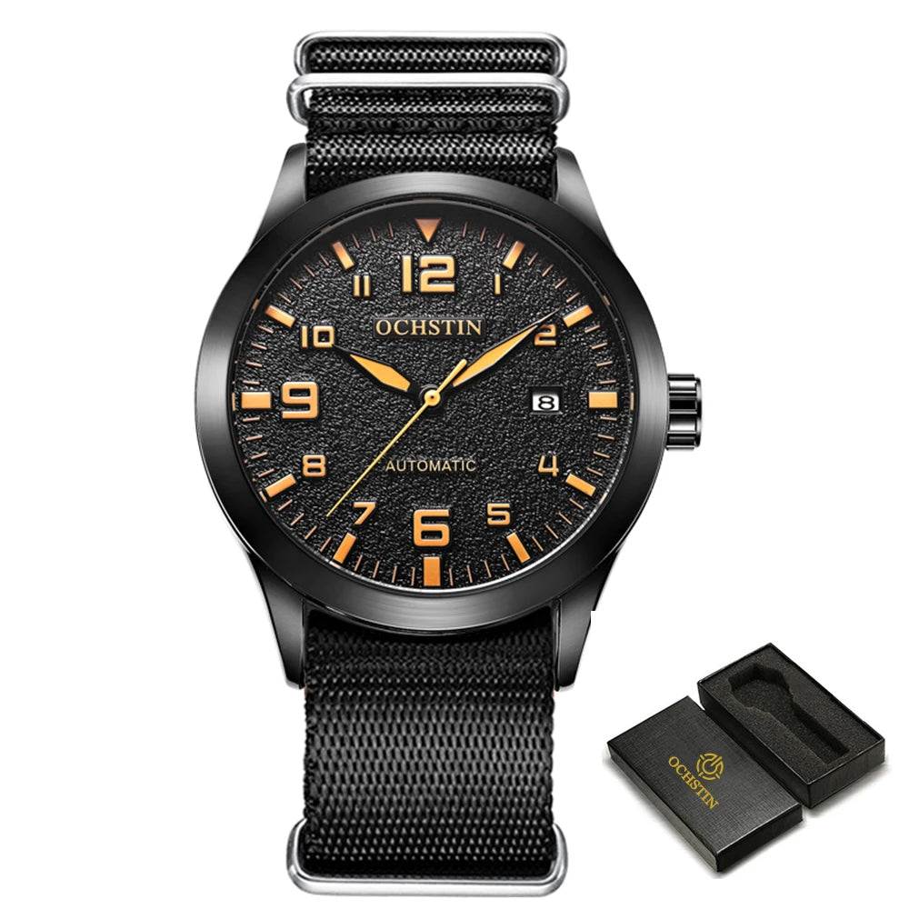 OCHSTIN New Top Brand Automatic Mechanical Watches for Men Military Nylon Strap Pilot Watch Male Auto Date Day Relogio Masculino