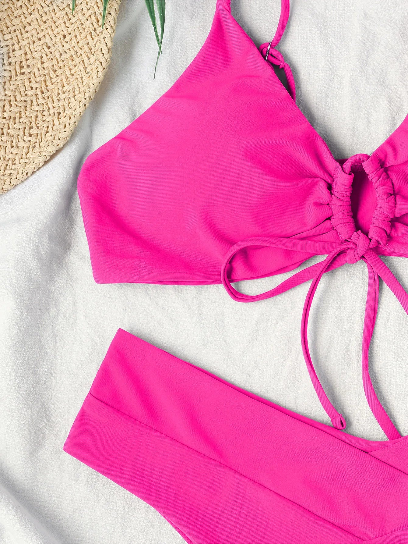 New High Elastic Bikini Set for 2025 Summer Two Pieces Solid Color Lace-up Sexy Women Swimsuit Beach Bathing Suit Swimwear