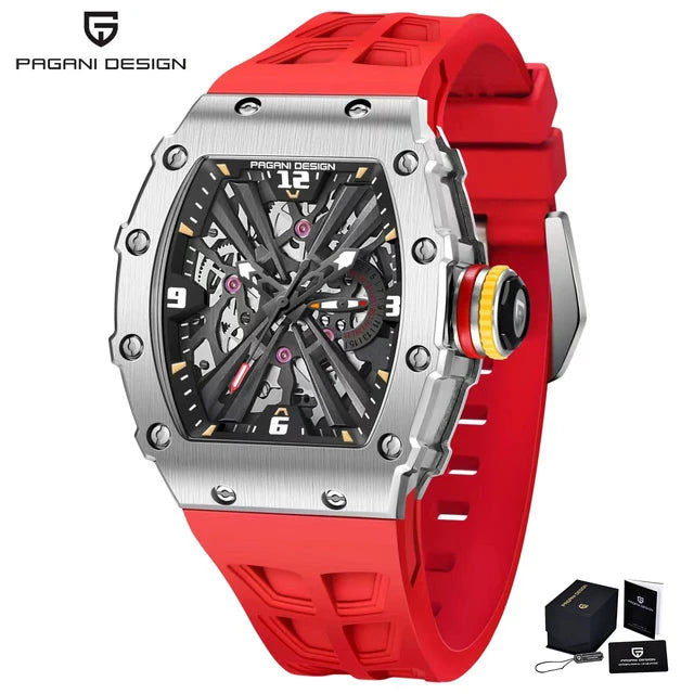 PAGANI DESIGN  Luxury Mens Quartz Watches Barrel Shape Waterproof Wrist Watch For Men VH65 Silicone Luminous Sapphire Mirror