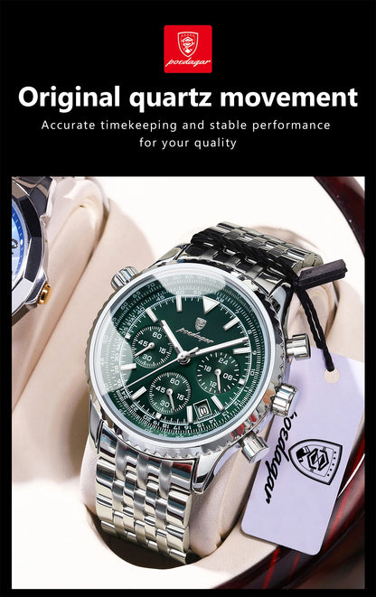 POEDAGAR Luxury Watches For Man Date Chronograph Stainless Steel Sport Men Watch Waterproof Luminous Quartz Military Men's Watch