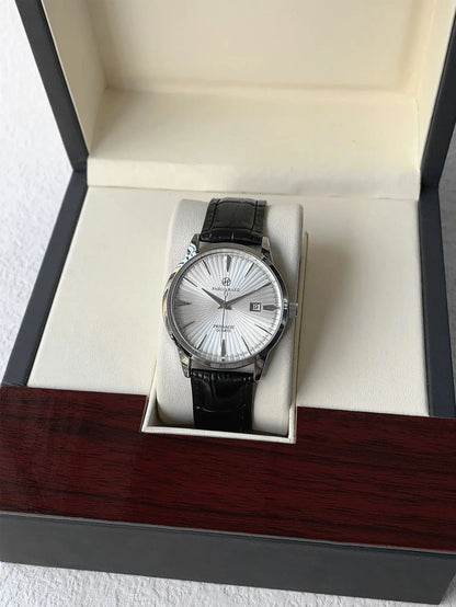 Top Brand Men's Watch Simple Business Waterproof Calendar Leather Strap Male Fashion Quartz Watches Gift: Box, Spare Battery