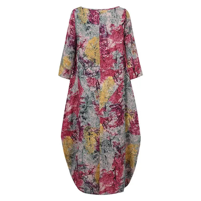 ZANZEA Bohemian Vintage Robe Women Maxi Long Dress Elegant Floral Printed Sundress Causal Loose Cotton Vestidos Autumn Dresses