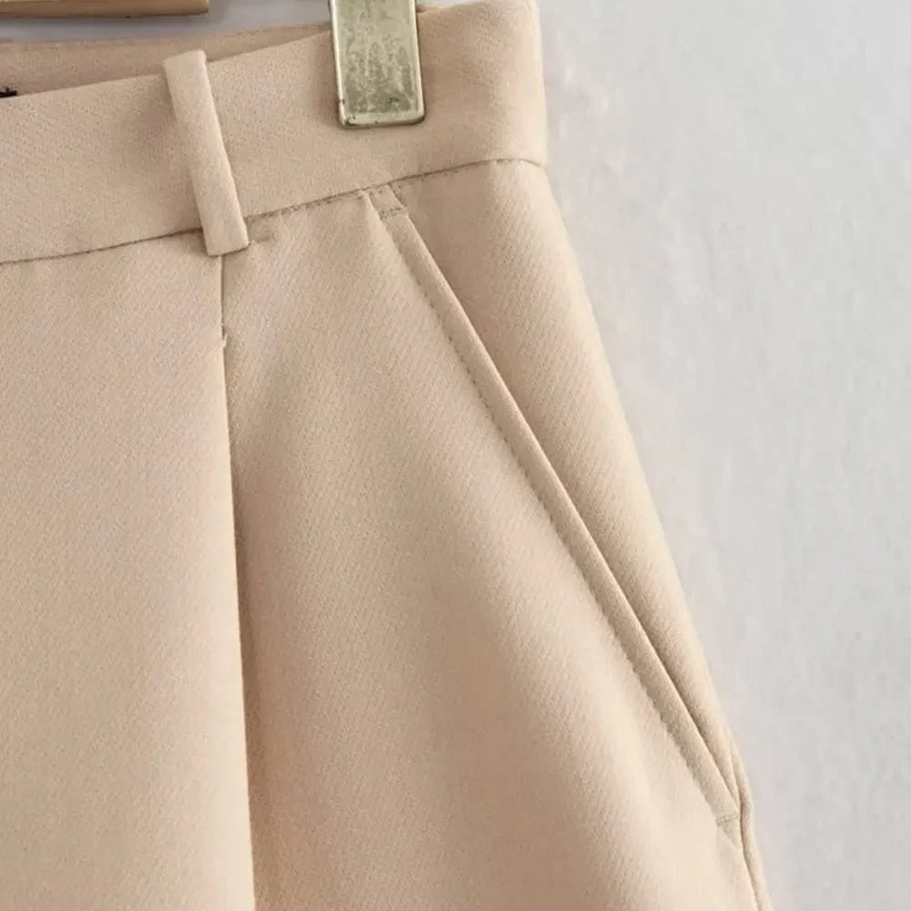 Women Fashion Side Pockets Front Darts Bermuda Shorts Vintage High Waist Zipper Fly Female Short Pants Mujer