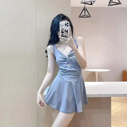 Women Hanging Neck Sweet Cute Swimwear Sexy One-piec Beach Wear Swim Suit Beach Dress Swimsuit High Waist Bathing Suit For Girls