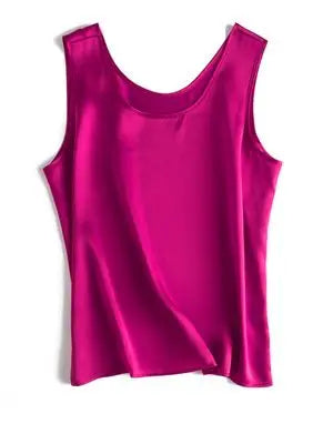 SuyaDream. Women Basic Cozy Tanks, 100%Real Silk, O neck Sleeveless Chic T Shirt, 2025 Solid Summer Vests, White, Pink, Beige