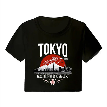 Korean Style Casual Crop Tops 2000s Y2k Print Women Tee Shirt Harajuku GOTH Cropped Mange Tshirt Funny Graphic T-shirt Female