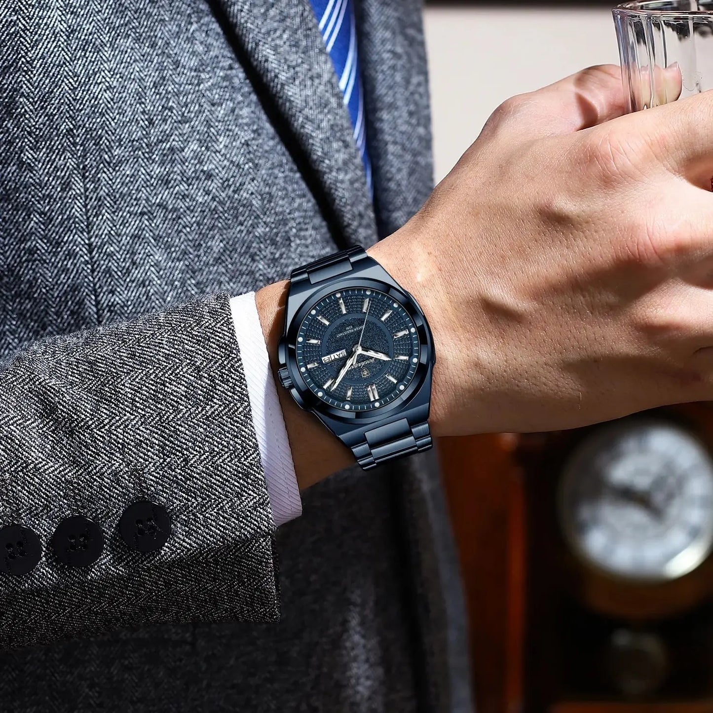 POEDAGAR Top Business Men's Watches Stainless Steel Waterproof Luminous Man Watch Date Week Quartz Casual Fashion Men Wristwatch