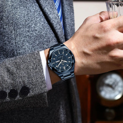 POEDAGAR Top Business Men's Watches Stainless Steel Waterproof Luminous Man Watch Date Week Quartz Casual Fashion Men Wristwatch