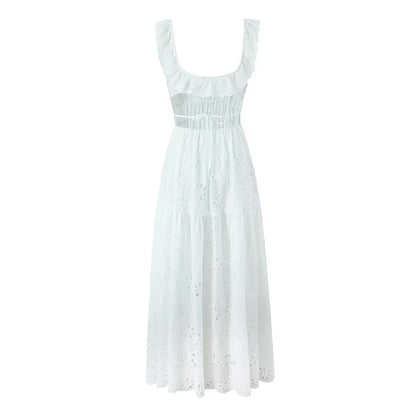 Ashgaily White Dress Women Halter Cotton Long Dress Lace Elegant Party Outfits Ladies Sexy Club Clothes