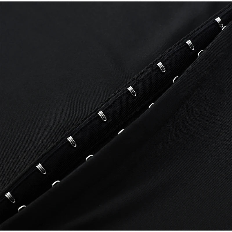 Black Hollow Out Kpop Mini Dress Women Elegant Turtleneck Short Sleeve High Waist Slim Dresses 2026 Lady Party Club Robes