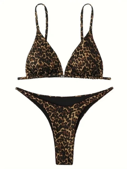 Sexy Leopard Bikini Suit Women Strap Push Up Swimsuit Three Points Bikini Set Low Waist Swimwear Women Summer Backless Beachwear