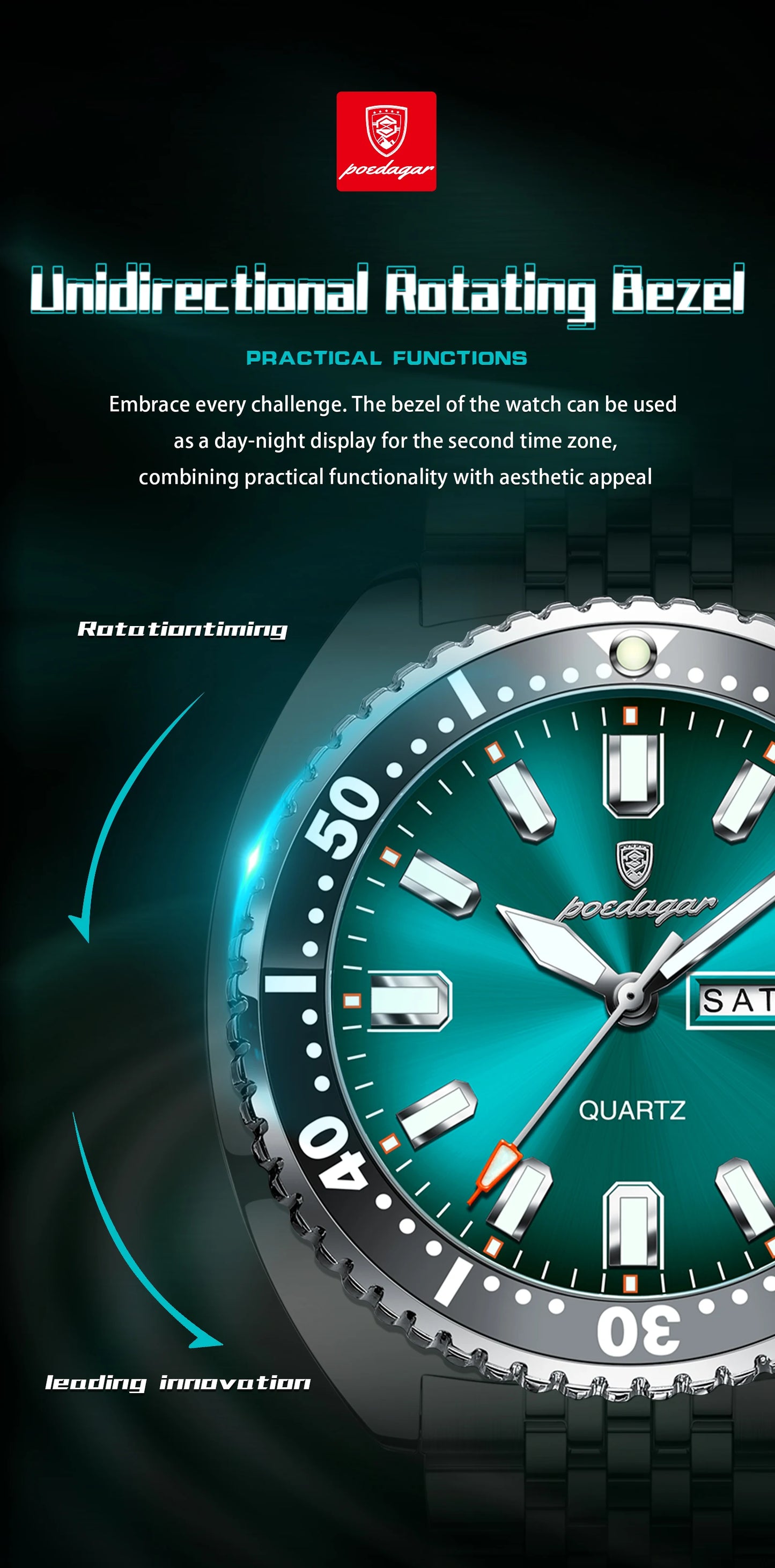 POEDAGAR Luxury Brand Men Clock Date Week Fashion Quartz Male Wristwatch Luminous Waterproof Stainless Steel Men's Watches Reloj