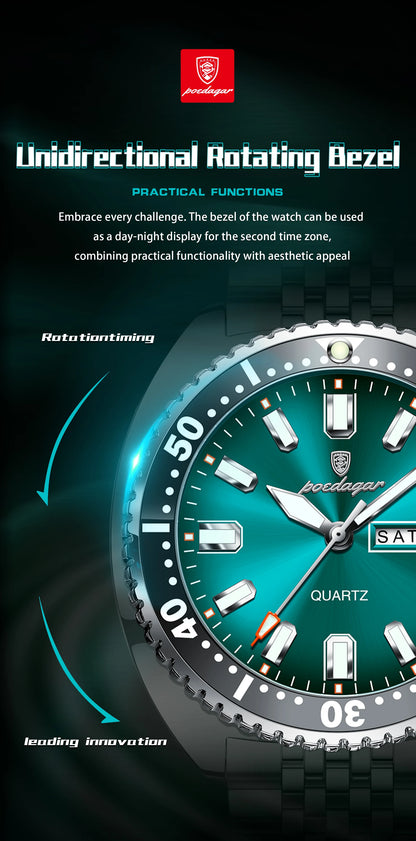 POEDAGAR Luxury Brand Men Clock Date Week Fashion Quartz Male Wristwatch Luminous Waterproof Stainless Steel Men's Watches Reloj