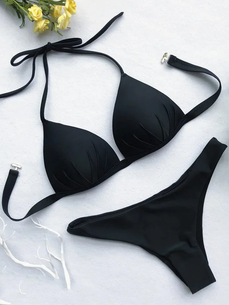 2025 Halter Bra Cup Bikini Women Swimsuit Female Push Up Swimwear Two Pieces Bikini set Brazilian Bather Bathing Suit Swim Lady