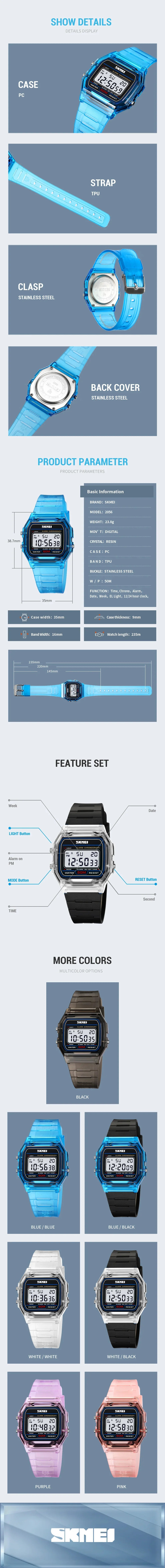 SKMEI 2056 Waterproof Sports Watch for Men Women Electronic Countdown Boy Girl Digital Date Wristwatches Woman Reloj Masculino