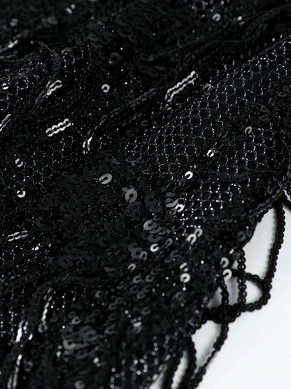 Women Dress Female Clothing Evening Dresses Sleeveless Sequin Dress Sexy Mini Dresses Fringe Hem Gown Trendy Party Clothes