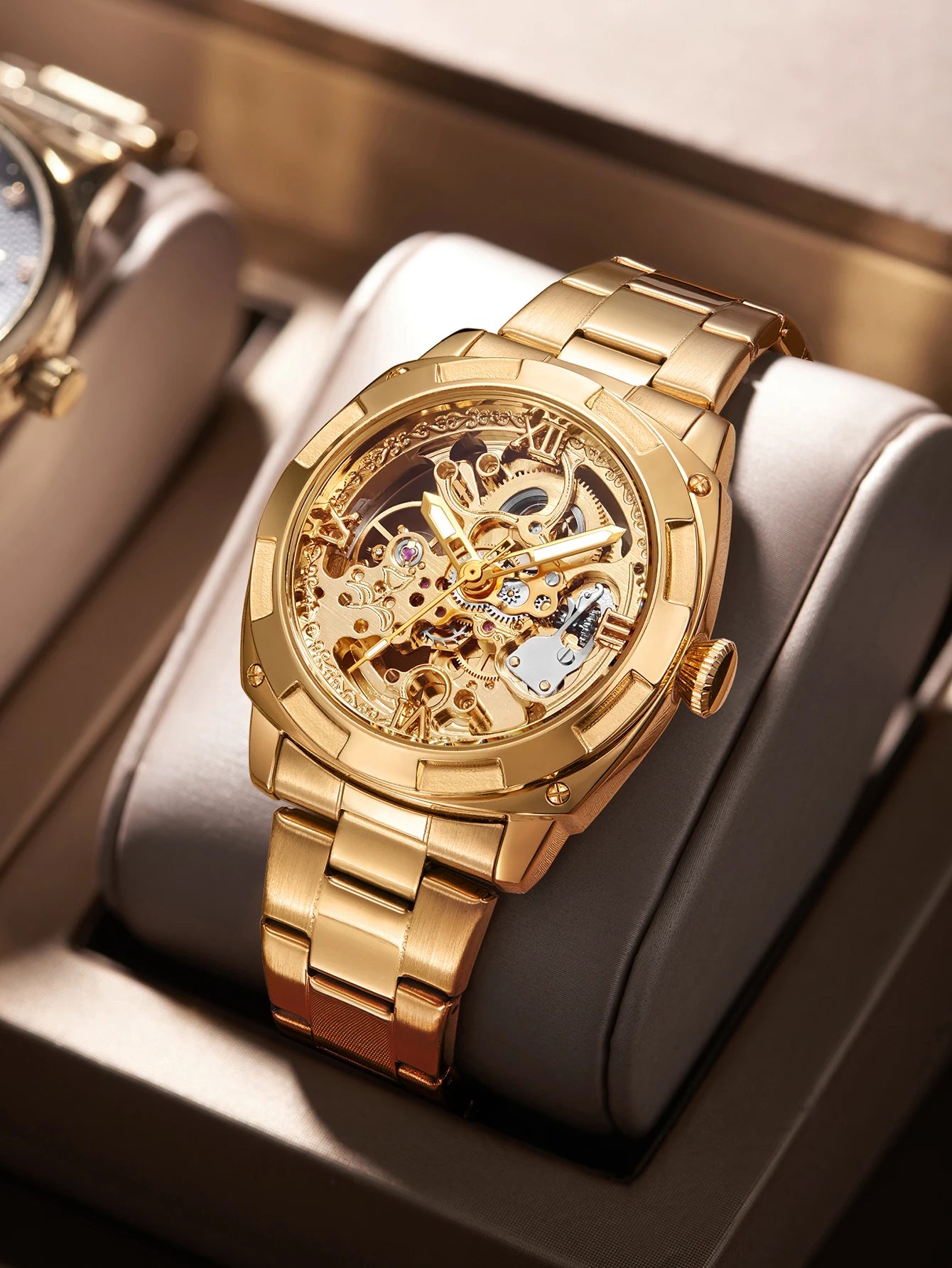 Men automatic watch luxury mechanical watches waterproof skeleton  wholesale stainless steel gift watch