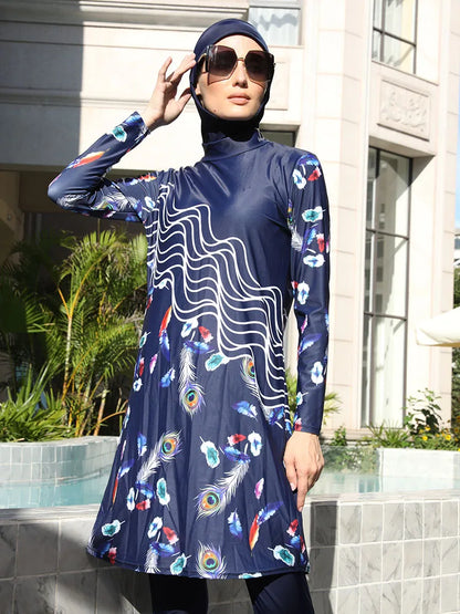 3/4PCS Muslim Burkini Women femmes Swimming Suit Modest Swimwear Islamic Long Sleeve Full Cover Hijab , Quick Drying, UPF50+