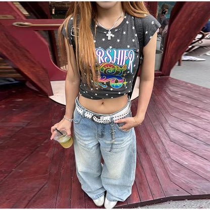 Women's Jeans Vintage Printed High Waist Zipper Pockets Straight Leg Trousers Female 2026 Spring Fashion Woman Clothes Outwears