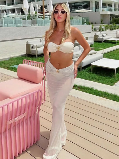 3Pcs Bikini Set Sexy Bikini Push UP Women Swimsuit Female Swimwear with Cover-Ups Bathing Suit Beachwear Print Pants 2024 New