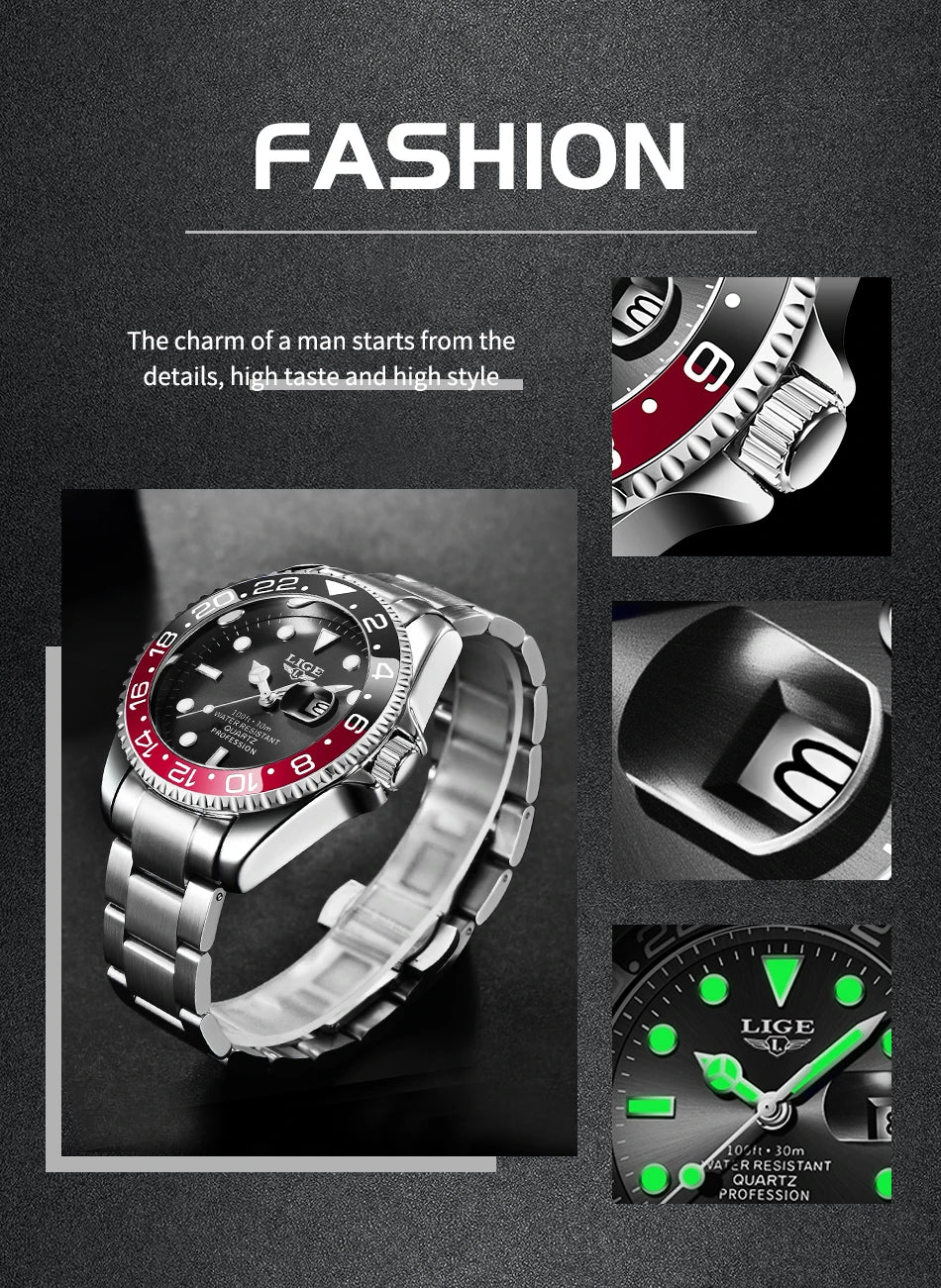 LIGE Top Brand Fashion Mens Watch Business Luxury Quartz Wristwatches Luminous Waterproof Sports Watches Mens Gifts Reloj Hombre