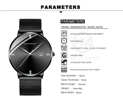Japanese Original Quartz Movement Watch Luxury Rhinestone 40mm Blue Black Business Style Casual Fashion Stainless Steel Watches