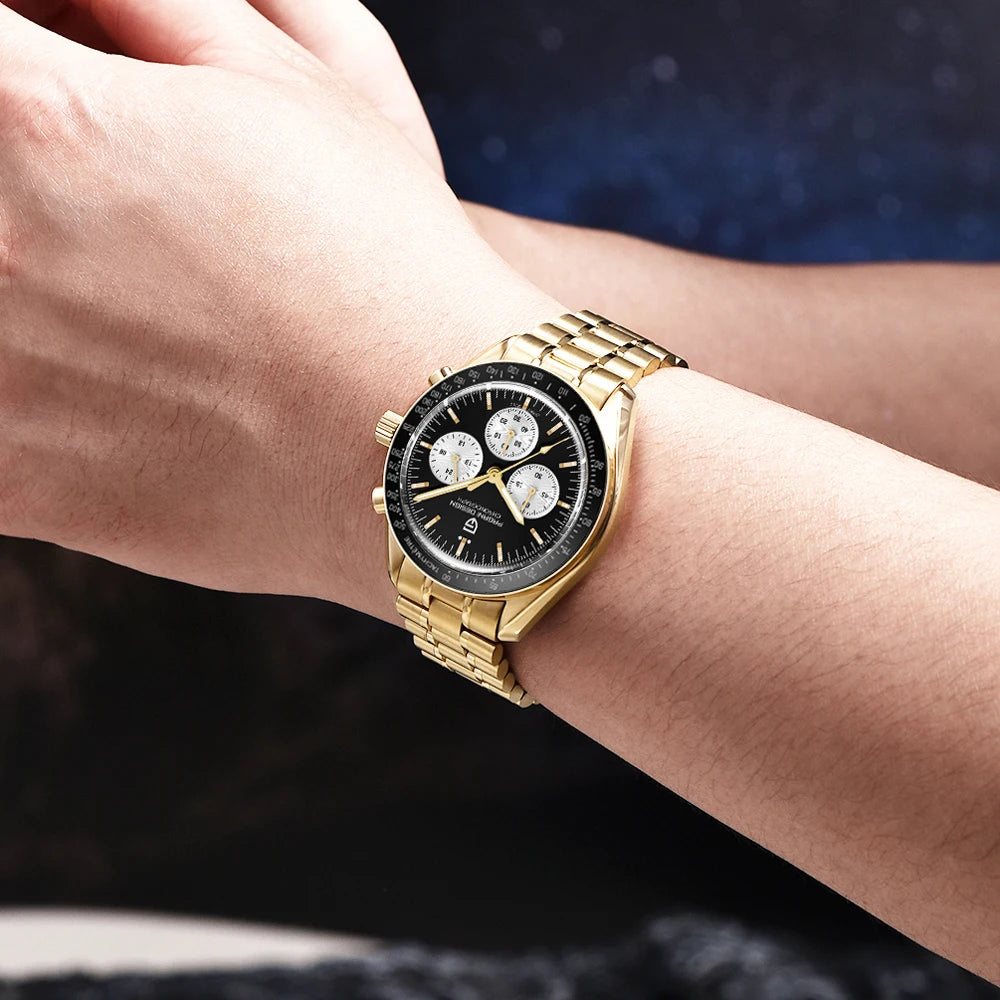 2026 New PAGANI DESIGN Gold Men's Quartz Watches Luxury VK63 Speed Sports Chronograph Watch Men AR Sapphire Ceramic Bezel Clock