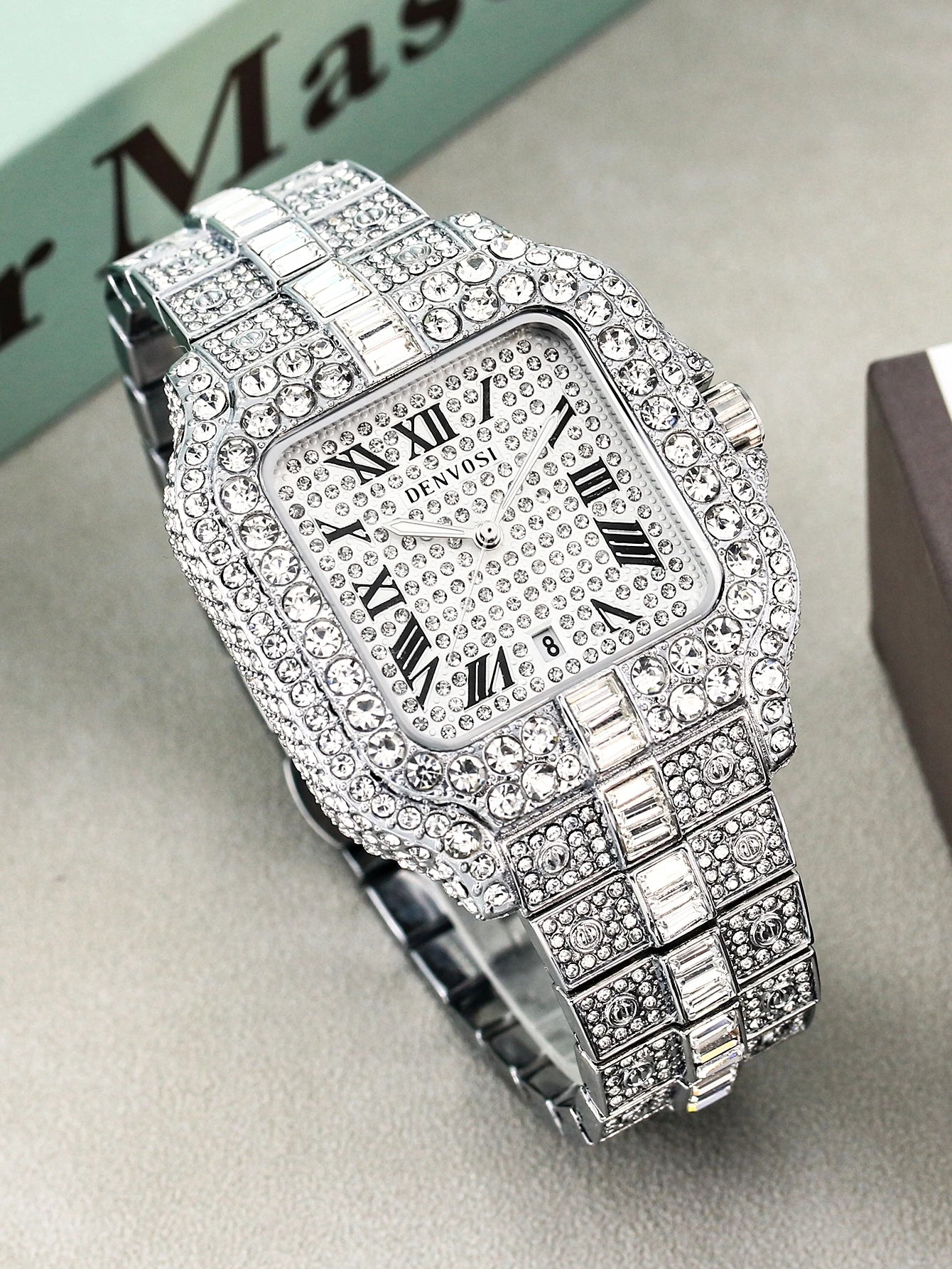 Luxury diamond watches for men Hip Hop Style Bling Bling Iced Out Wristwatch Fashion Square Stainless Steel Waterproof Clock 202