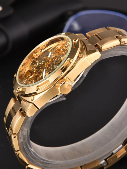 Men automatic watch luxury mechanical watches waterproof skeleton  wholesale stainless steel gift watch