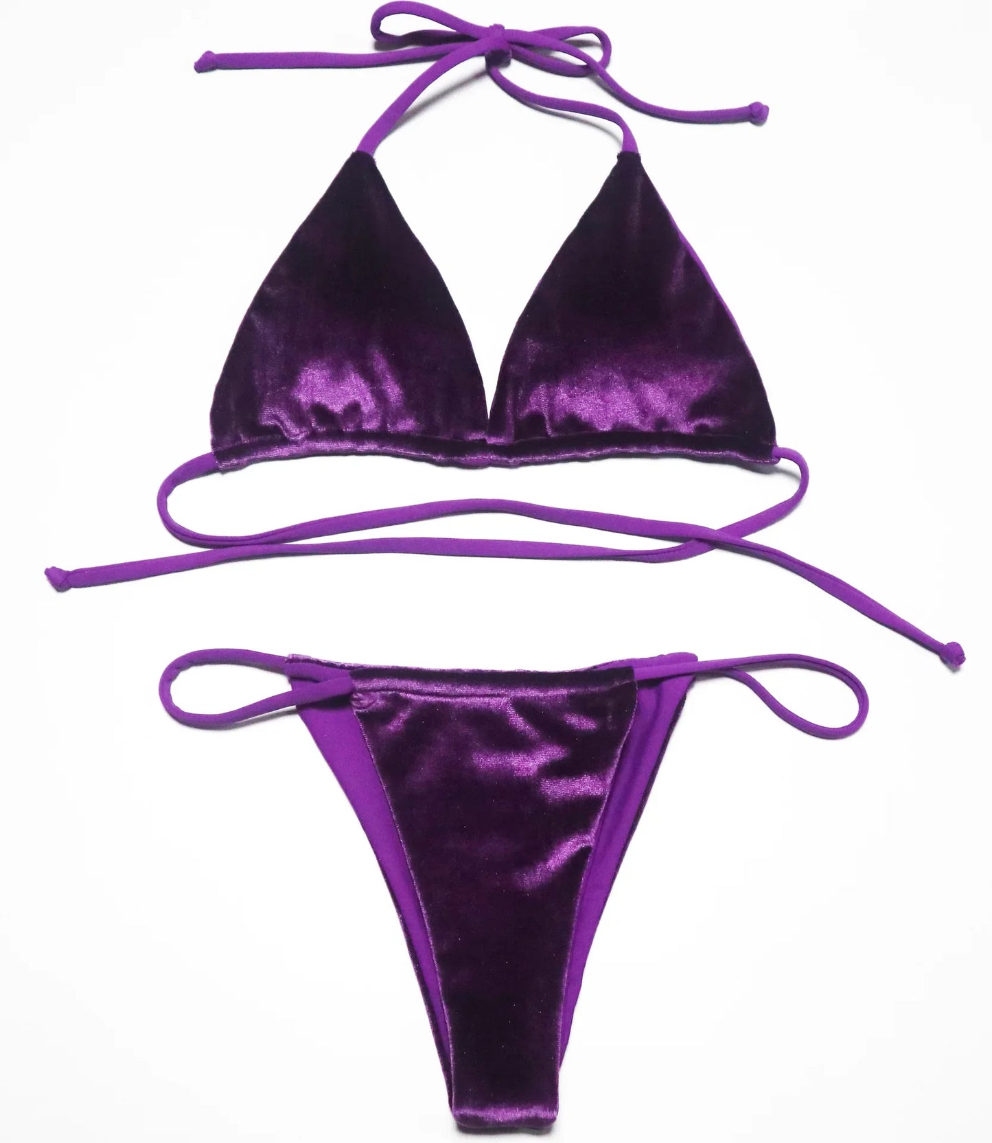 Sexy Velvet Swimsuit for Women, Micro Bikini Set, Thong Swim Suit, 2 Piece Bathing Suit for Ladies, Green String Bikini, 2022
