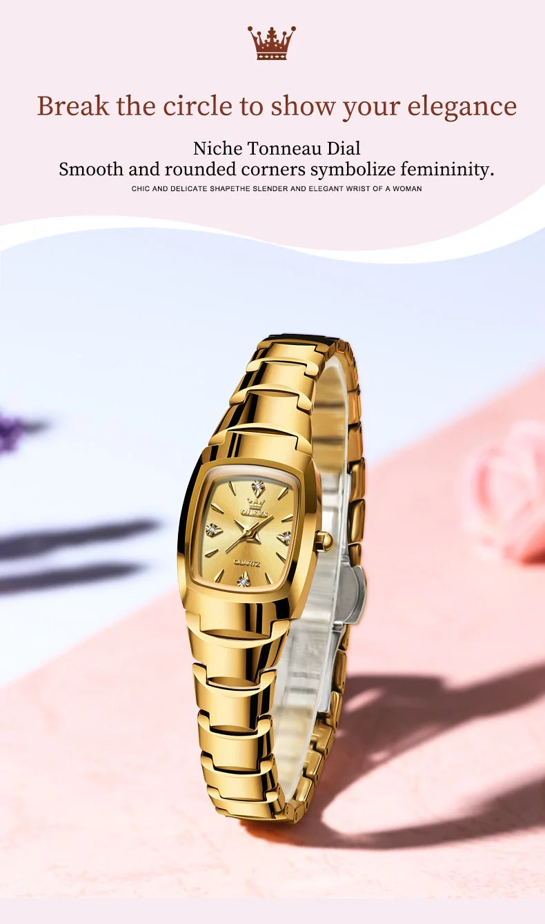 OLEVS 7006 Women's Watches Fashion Tonneau Dial Luxury Tungsten Steel Waterproof Wristwatch for Women Elegant Retro Ladies Watch