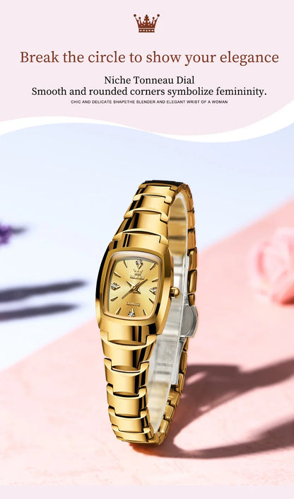 OLEVS 7006 Women's Watches Fashion Tonneau Dial Luxury Tungsten Steel Waterproof Wristwatch for Women Elegant Retro Ladies Watch