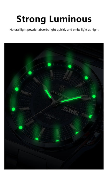 POEDAGAR Top Business Men's Watches Stainless Steel Waterproof Luminous Man Watch Date Week Quartz Casual Fashion Men Wristwatch