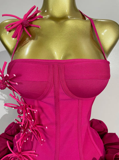 Sexy Halter Prom Gown Celebrity Club Two Piece Set Cocktail Elegant Women Fashion Luxury Birthday Party Red Black Bandage Outfit