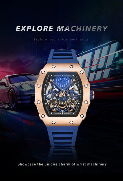 RUIMAS Tonneau Dial Automatic Movement Watches for Men Fashion Sport Mechanical Wristwatch Waterproof Clock Reloj Hombre 341
