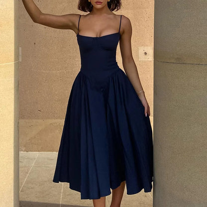 Suninheart Spaghetti Strap Summer Party Dresses 2025 New Arrivals Fit and Flare Elegant Midi Dress Red Night Date Dress