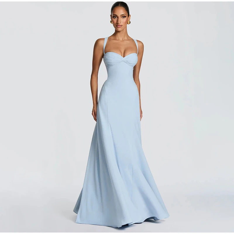Lady Sexy Strapless Split Solid Pleated Dress Women Chic Backless High Waist Off-shoulder Dresses 2026 New Evening Party Gowns