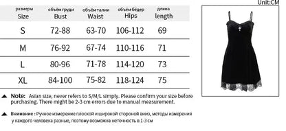 Velvet Gothic Sexy Black Mini Dress Women Vintage Spaghetti Strap High Waist Dresses Aesthetic Elegant Goth Party Club Dress