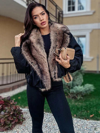 Fashion Faux Fur Patchwork Jacket Women Stand Collar Full Sleeve Warm Lace Up Loose Jackets 2026 Lady New Casual Outwear Street