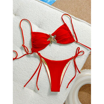 Sexy Solid Color Bikini Set Two Piece Swimsuit Pure Color Quick Dry Backless High Elasticity Nylon Fabric for Swimming And Wa...