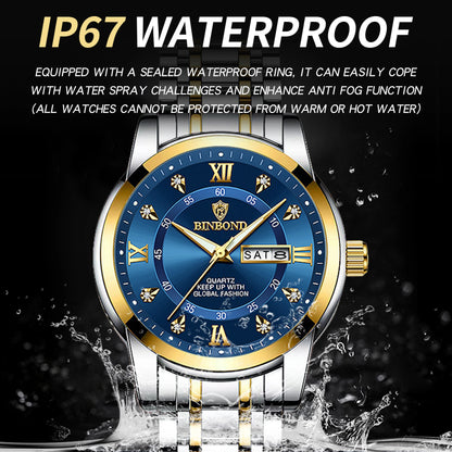 BINBOND Luxury quartz wristwatches luminous waterproof week auto date men's watch business sport clock fashion casual reloj