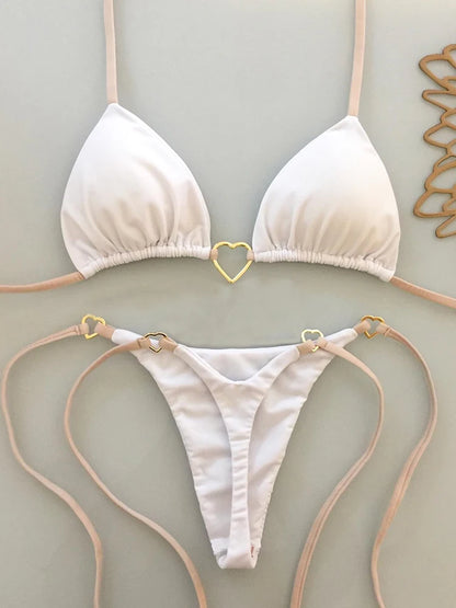 2024 New Sexy Low Waisted Bikini Set Swimsuit Female Swimwear Women Solid Red Strappy Beachwear Bathing Suits Brazilian biquini