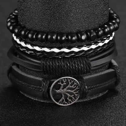 4/5PCS Fashion Leather Strap Men Business Watches Casual Mens Quartz Watch Vintage Bracelets Set Reloj Hombre（Without Box）
