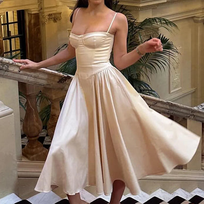 Suninheart Spaghetti Strap Summer Party Dresses 2025 New Arrivals Fit and Flare Elegant Midi Dress Red Night Date Dress
