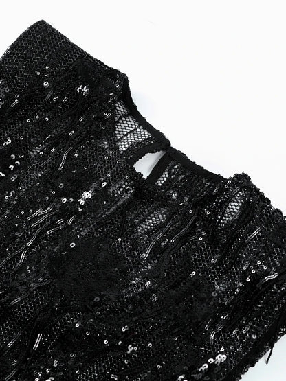 Women Dress Female Clothing Evening Dresses Sleeveless Sequin Dress Sexy Mini Dresses Fringe Hem Gown Trendy Party Clothes